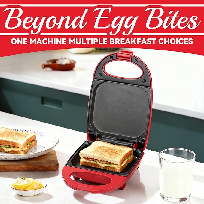 Egg Bite Maker with 2 Silicone Egg Molds for Breakfast Sandwiches, Breakfast Maker, Omelet Pan, Healthy Snacks or Desserts, Red