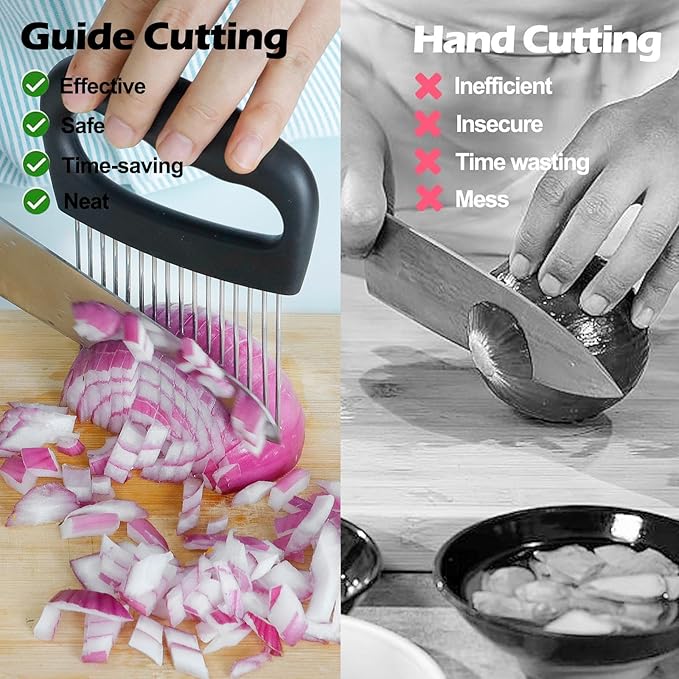 JAYVAR Extra-Large Onion Holder for Slicing, Onion Cutter Vegetable Chopper, Extra-Large Tomato Slicer with 16 Long Needles, Stainless Steel Tomato Potato Slicer, Meat Tenderizer, Food Slicing Guide