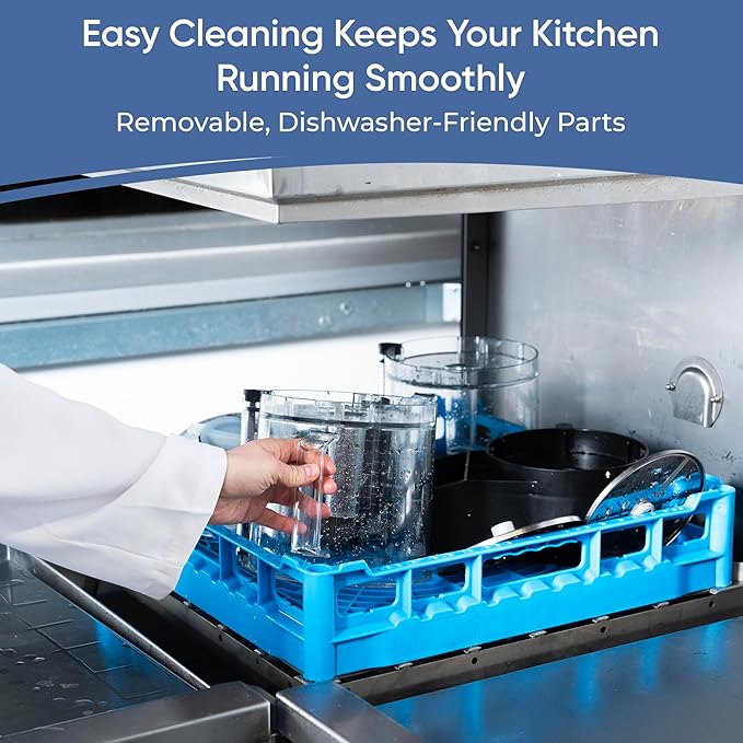 TK Tartle Commercial Food Processor - Heavy-Duty 600W Electric Chopper, Slicer & Shredder w/Flat lid, Continuous Feed, 3L Mixer Bowl & Stainless Steel Blades