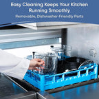 TK Tartle Commercial Food Processor - Heavy-Duty 600W Electric Chopper, Slicer & Shredder w/Flat lid, Continuous Feed, 3L Mixer Bowl & Stainless Steel Blades