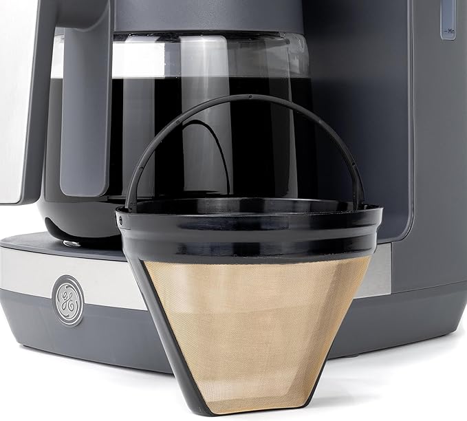 GE Drip Coffee Maker With Timer | 12-Cup Glass Carafe Coffee Pot With Adjustable Keep Warm Plate | Wide Shower Head for Maximum Flavor | Kitchen Essentials | Stainless Steel