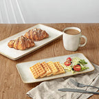 famiware Serving Platter, Rectangular 15.67/14.1/12.6inch Serving Dishes for Entertaining, Microwave Dishwasher Safe, Stoneware Serving Trays for Party, Turkey, Cheese, Ocean Series, Cappuccino White