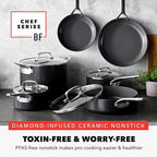GreenPan x Bobby Flay Hard Anodized Nonstick 10 Piece Cookware Set, PFAS-Free Ceramic Pots & Pans, Induction Suitable, Frypans, Saucepans Saute, Stockpot, Glass Lids, Dishwasher & Oven Safe, Black
