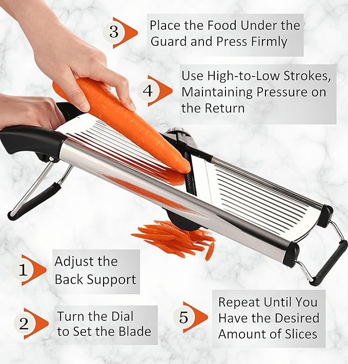 GROA Mandoline Slicer For Kitchen- Mandolin Potato Slicer Onion Slicer Veggie Slicer Tomato Slicer in Kitchen Essentials with Resistant Gloves- Adjustable Stainless Steel Vegetables Slicer Food Slicer