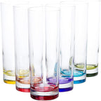 Red Co. Set of 6 Collins Slim Tall Highball 10 Fl Oz Water Beverage Glasses with Multicolor Bottoms