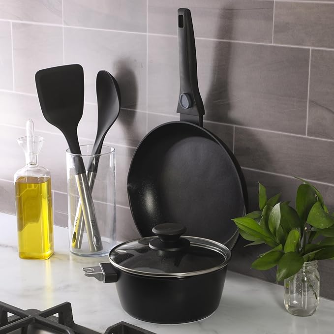 Oster SmartHandle 2-Qt Nonstick Saucepan & 10-Inch Fry Pan with Removable Handle Cookware Set – Oven & Dishwasher Safe, Space-Saving Cookware