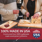Made in USA Large Solid Maple Wood Cutting Board by Virginia Boys Kitchens - Butcher Block Wooden Carving Board with Juice Groove made from Sustainable North American Hardwood (20x15)