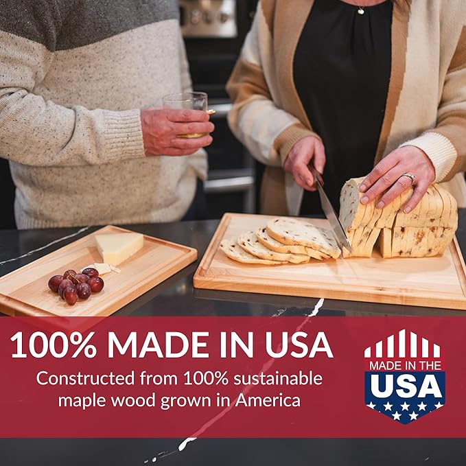 Made in USA Extra Large Solid Maple Wood Cutting Board by Virginia Boys Kitchens - Butcher Block Wooden Carving Board with Juice Groove made from Sustainable North American Hardwood (18x24)