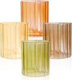 Fall Glassware Set of 4 14oz Ribbed Drinking Glasses for Autumn Table Décor Cozy Gatherings Thanksgiving Centerpiece in Warm Autumn Tones Perfect Hostess Gift