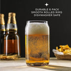 JoyJolt Drinking Glass Cups Set of 6-16oz Beer Can Glasses. Clear Soda Can Shaped Glass Cups, Cute Iced Coffee Cup Tumblers, Cold Drink Glassware, Unique Water, Tea, Cocktail Glass Set