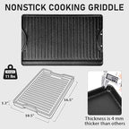 Utheer Nonstick Reversible Cast Iron Griddle 16.5" x 10.5", Ceramic Cooking Surface, Flat & Ribbed Sides, with High Sides & Grease Trap, Stovetop Griddle for Gas Grill, Charcoal, Oven & Outdoor BBQ