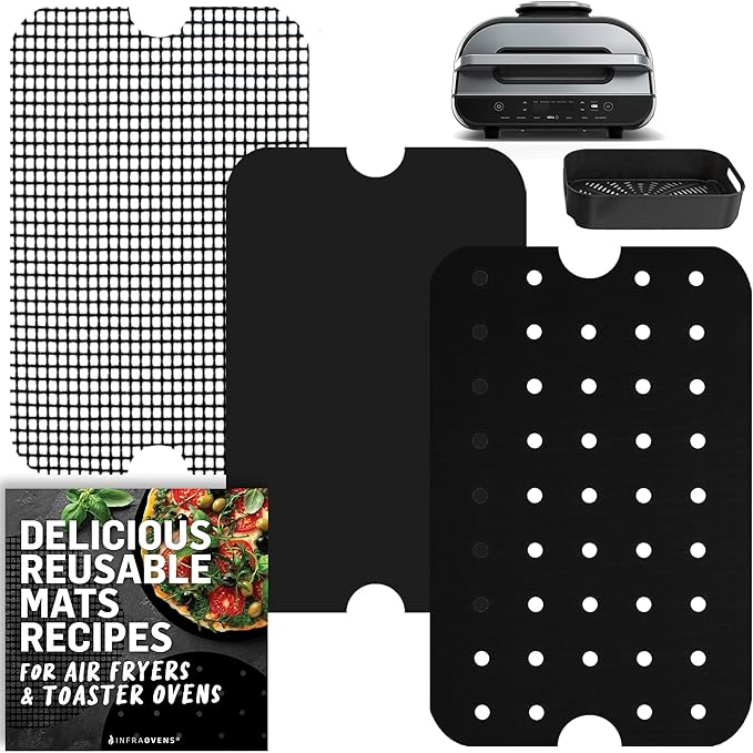 Air Fryer Reusable Liner Accessories for Ninja Foodi Smart XL Grill FG551 (Crisper Basket Only), Non Stick Mats with Air Fryer Recipe Book, Airfryer Accessory Set by INFRAOVENS