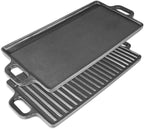 ProSource 2-in-1 Reversible 19.5” x 9” Cast Iron Griddle with Handles, Preseasoned & Non-Stick for Gas Stovetop, Oven and Open Fire.