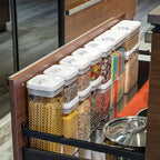 Felli Flip Tite Food Storage Container with Lid Airtight 4" Ring Seal Flip Top, Stackable Acrylic Canister Jar for Pantry Kitchen Counter, Snack Coffee Bean Granola Pet Treats Cracker Holder (1.3 qt)