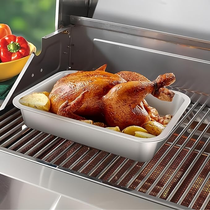 Roasting Pan Heavy Duty Stainless steel Turkey Pans for Oven,Toaster Oven Tray Pans with cooling rack,Hotel Pan, Barbeque Grill Pan,Deep Edge,Mirror treatment, Dishwasher Safe (14"x10.4"x2.8")