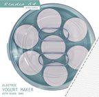 Studio 54 Yogurt Maker Machine with 7 Reusable Glass Jars (6oz Each), Probiotic Greek Yogurt Maker with Precise Time & Temperature Controls, Retro Blue Digital Yogurt Maker