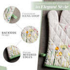 Maison d' Hermine Oven Gloves 100% Cotton Oven Mitt 7" x 13" with Loop Heat Resistant, BBQ, Cooking Gloves, Baking, Grilling, Kitchen, Handling Hot Pans Spring/Summer (Pack of 1, Botanical Fresh)