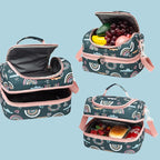 Insulated Kids Dual Compartment Lunch Bags Tote Pack for Girls Boys Toddler Kindergarten School Picnic Cooler Thermal Lunch Boxes with Strap (Green Rainbow)