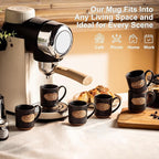 LYEOBOH Coffee Cups, Tea Cup, Espresso Cups, Coffee Mugs Set of 6, 3 oz Ceramic Espresso Cups, Cute Mini Demitasse Cups with Handle for Coffee Bar & Home Microwave & Dishwasher Safe, Black