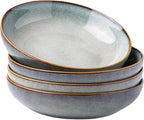 AmorArc 8.5'' Large Ceramic Pasta Bowls, 36oz Stoneware Pasta Serving Bowls Set of 4 for Kitchen, Wide Bowls for Pasta,Salad,Oatmeal, Microwave Safe, Reactive Glaze-Ocean