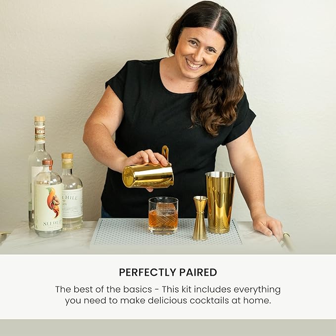 A Bar Above Cocktail Shaker Set, 4-Piece Professional Bartender Kit with Boston Shaker, Strainer, Jigger, and Bar Spoon, Stainless Steel Bar Accessories for Craft Cocktails, Antique Copper