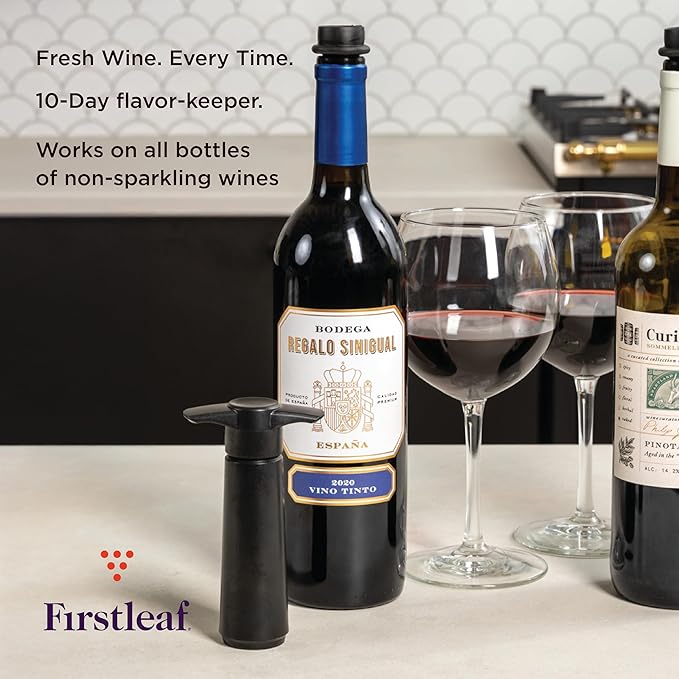 Wine Saver Pump with Vacuum Wine Stoppers - Preserve Your Wine Longer/Reusable/Fits All Standard Wine Bottles/Airtight Seal and No Spills/1 Pump 4 Stoppers/Wine Accessories and Gifts