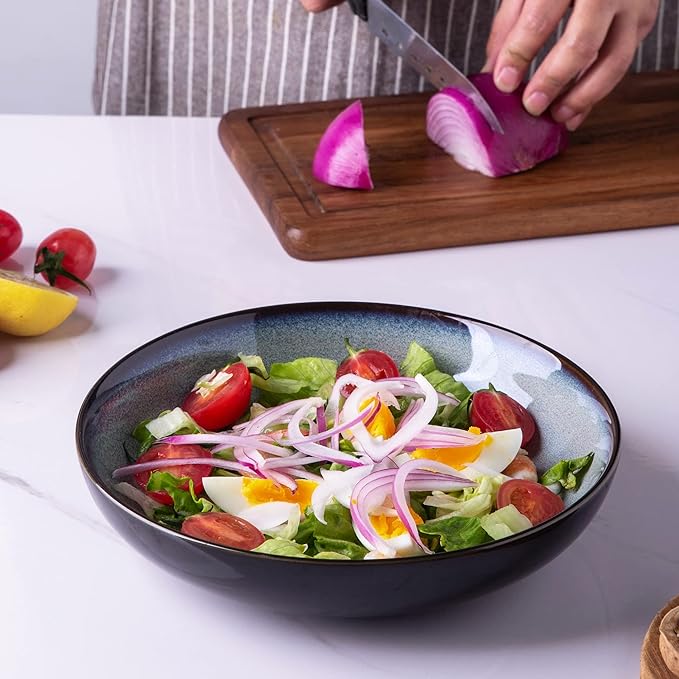 LERATIO Pasta Bowls,Ceramic 38oz Pasta Bowls,9.0" Reactive Glaze Pasta Bowl Set of 4,Microwave & Dishwasher,Oven Safe,Large Wide Serving Bowls for Salad, Dessert, Pizza, Fruit,Gray White