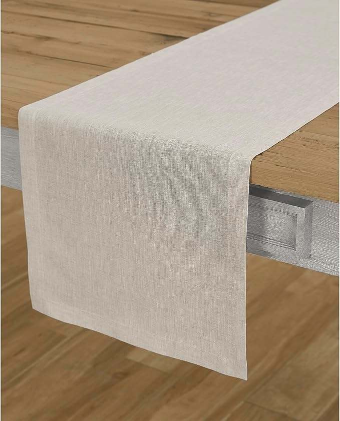 Solino Home Linen Table Runner 90 Inches Long - Athena, 100% Pure Linen Light Natural Table Runner 14 x 90 Inch for Dining, Summer, Fall, Autumn