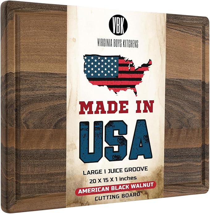 Made in USA Walnut Cutting Board by Virginia Boys Kitchens - Butcher Block made from Sustainable Hardwood (20x15)