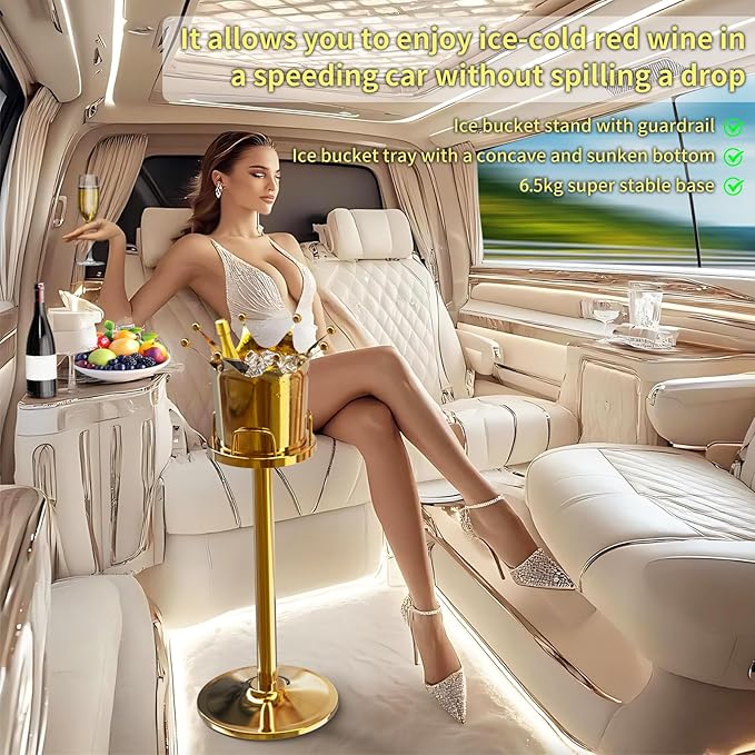 Royal Ice Bucket with Stand, Gold Ice Bucket,Stainless Steel Light-Luxury Standing Wine Bucket,Crown Design with 8 Steel Balls for Champagne, Wine,Family Gatherings,High-end Banquets,7L