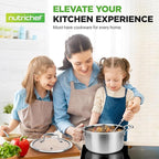 NutriChef 5 QT Stainless Steel Stew Pot - Triply Kitchenware Stew Pot with Glass Lid - DAKIN Etching Non-Stick Coating, Scratch-resistant Raised-up Honeycomb Fire Textured Pattern - NutriChef NC3PCAS