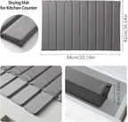 Stone Dish Drying Mat with PU Leather Surface for Kitchen Counter, Water-Absorbent Collapsible Roll up, Quick Dry, Non-Slip for Cups Dishes Bottles,Removable and washable(Medium Gray, 23.6”x15.4”)