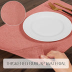 Romanstile Cloth Placemats Set of 8-12 x 18 Inch, Heat Resistant Double Layered Thickened Burlap Fall Place Mats, Washable Faux Linen Farmhouse Table Mats for Kitchen/Dining/Party/Outdoor, Orange