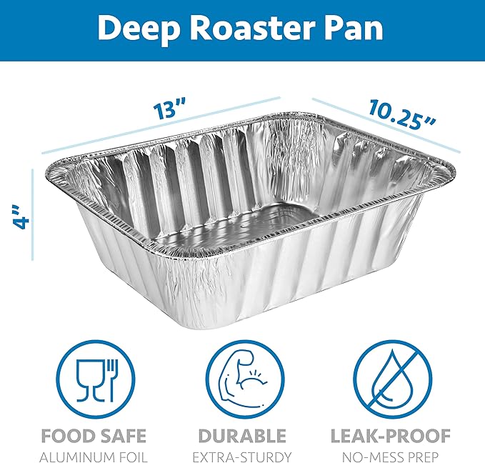 NYHI 9'' x 13” 4 Inches Deep Aluminum Foil Pans 20 Pack Durable Disposable Grill Drip Grease Tray Half Size Extra Deep Steam Pan and Oven Buffet Trays Food Containers for Catering Baking Roasting