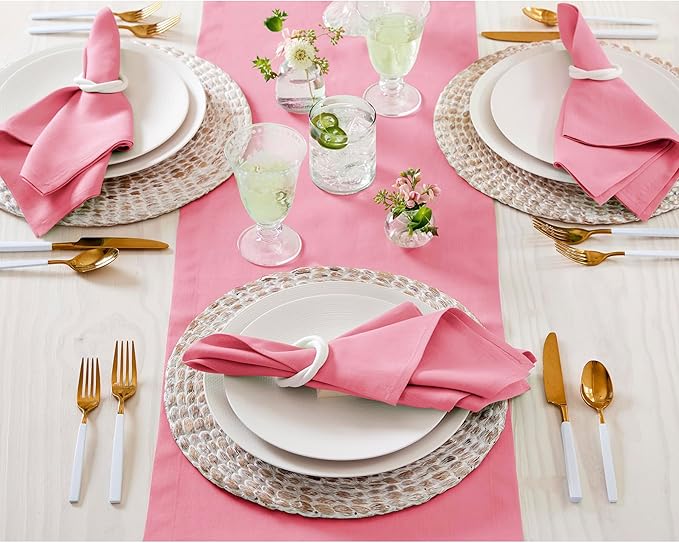 Solino Home Linen Table Runner 36 Inches - 100% Pure Linen Pink Carnation Table Runner 14 x 36 Inch Ideal for Dresser and Coffee Tables - Summer, Halloween - Fete