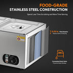 WILPREP Commercial Food Warmer with Two 1/2 Pans, 1500W Countertop Electric Steam Table, 86-185°F Adjustable Temp Control & Over-Temp Protection, Stainless Steel Buffet Bain Marie