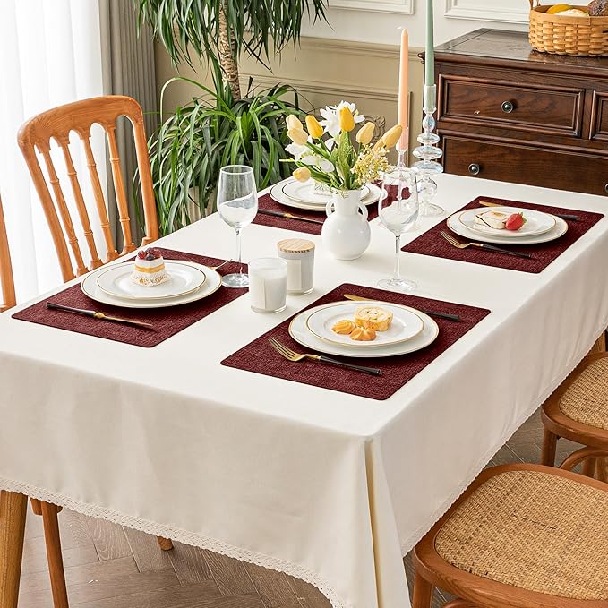 Romanstile Vinyl Placemats Set of 12-12 X 18 Inch - Heat Resistant Place Mats 100% Waterproof Oilproof Wipeable Reversible Faux Leather Table Mats for Kitchen/Dining/Party/Outdoor, Red