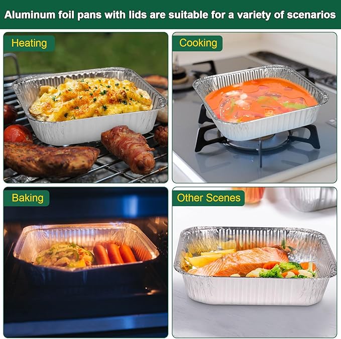 8x8 Inch Disposable Aluminum Foil Pans with Lids (15 Pack) - Heavy-Duty Baking Trays for Air Fryer, Oven- Reusable & Leakproof Design