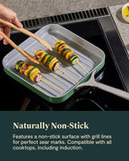 Caraway Square Grill Pan - 11” Grill Pan - Non-Stick Ceramic Coated - Non Toxic, PTFE & PFOA Free - Oven Safe & Compatible with All Stovetops - White