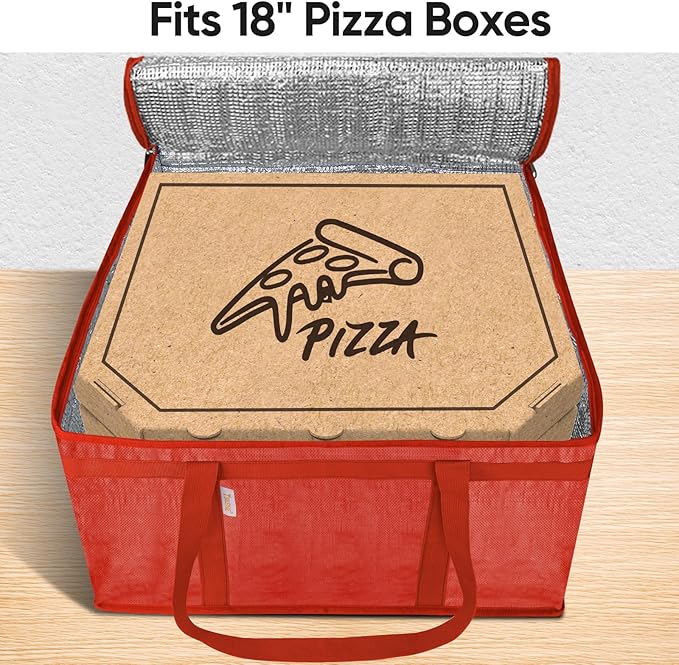 BALEINE 2Pk Insulated Reusable Grocery Bags, Collapsible Cooler Bag for Groceries, Heavy Duty Large Insulated Bag (19.5''x19.5''x11.5'', Bright Red)