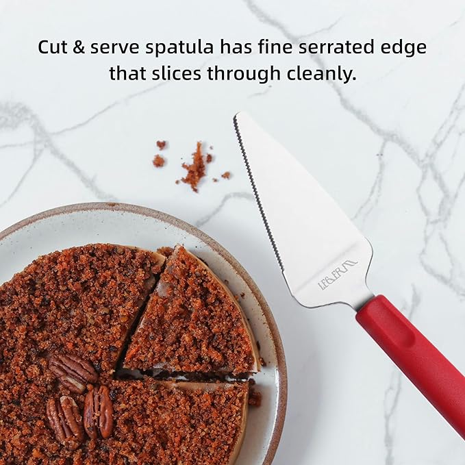 Professional Stainless Steel Pie Spatula Server - 2-Pack Red Cake Cutter & Pizza, Dessert Serving Knife Set - Dishwasher Safe Kitchen Tool