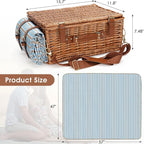 Picnic Cooler Basket Set for 2 Persons with Large Waterproof Picnic Blanket, Cutlery Service Kit and Adjustable Strap