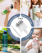 2 in 1 Long Handle Bottle Brush with Straw Brush for Cleaning Glass, Sports Bottle, Coffee Mug,Navy Blue,1 Pack