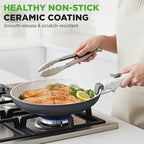 NutriChef 18-Piece Ceramic Cookware Set with Detachable Handles, Non Stick Pots and Pans, PTFE-Free Natural Ceramic Coating, Space-Saving Design, Oven & Stove Safe, Includes Utensils