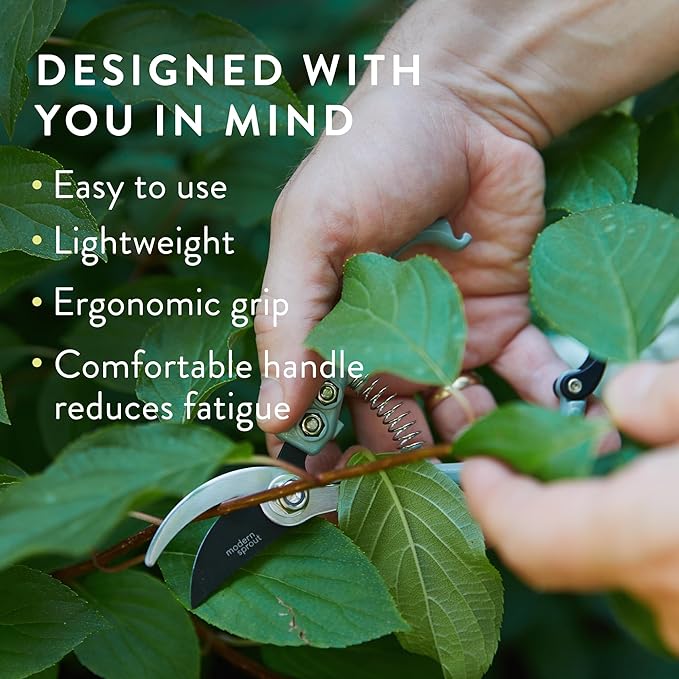 Modern Sprout Hand Pruners - Lightweight Pruning Shears W/Easy Lock- Gardening Scissors - Bypass Sharp Carbon Steel Blade - Rust Resistant - Garden Tools - Reusable Holster - Lavender