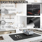 Dish Drying Mat for Kitchen Counter, Heat Resistant Drainer Mats with Non-slip Rubber Backed, Hide Stain Kitchen Super Absorbent Draining Mat, Easy to Clean Dish Rack Pad, Black 16"x18"
