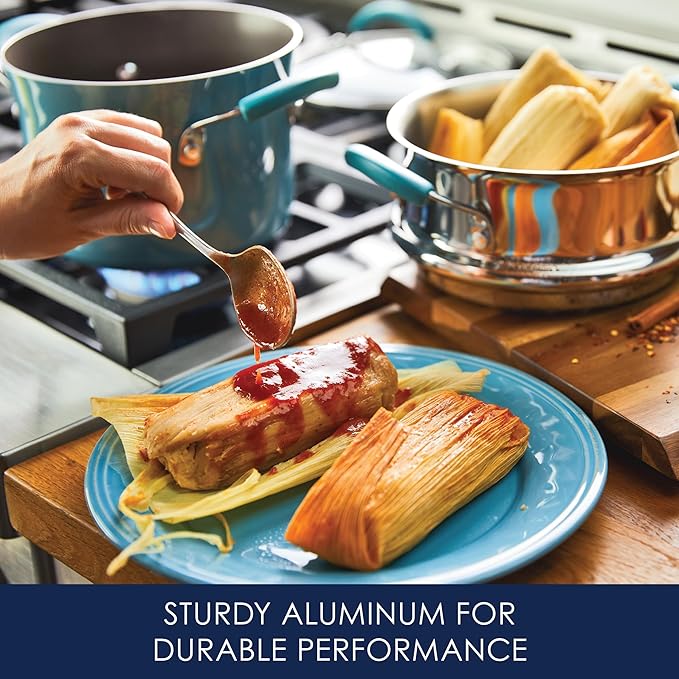 Rachael Ray Cucina Hard Porcelain Enamel Nonstick Multi-Pot / Steamer Set, 3-Quart, Agave Blue - 16799