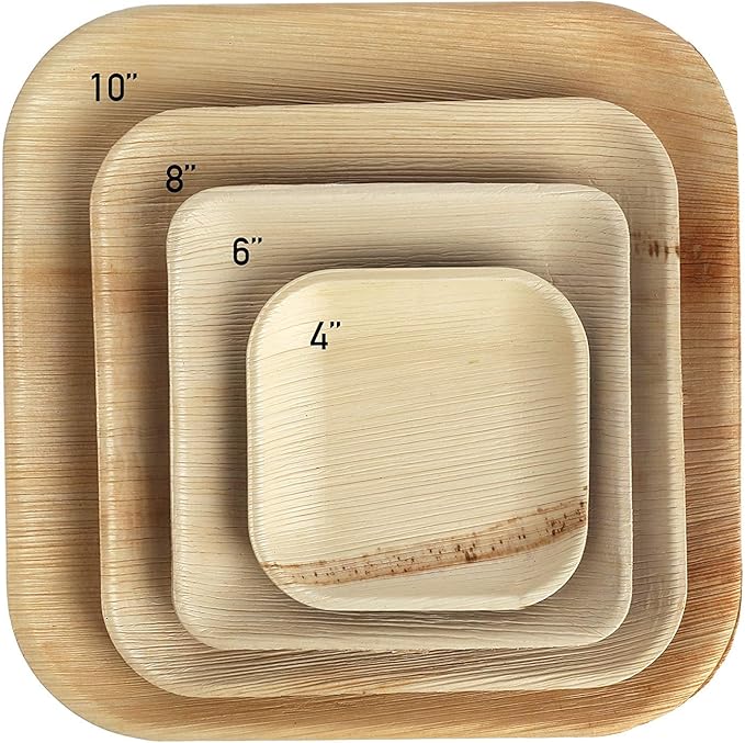 Disposable Palm Leaf 6" Square Plates (200 pieces) Bamboo Like Serving Platters, Disposable Boards, Eco-Friendly Dinnerware For Weddings, Catering, Events