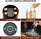 Electric Salt and Pepper Grinder Set, Automatic Mill, Adjustable Coarseness, LED Light - Convenient One-Hand Operation - Perfect for Kitchen and BBQ - Includes Salt and Pepper Shakers (2 Pack)