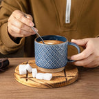 GBHOME 15OZ Stackable Coffee Mugs, Ceramic Coffee Cups with Texture Patterns for Man,Woman,Dad,Mom, Modern Mugs Set of 4 for Latte/Cappuccino/Cocoa. Dishwasher&Microwave Safe, Blue